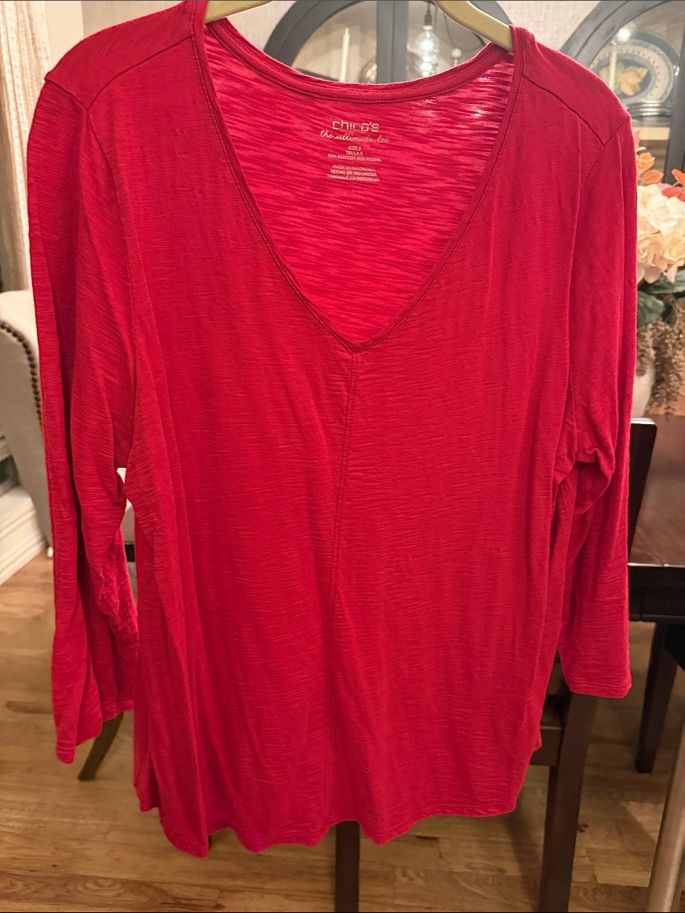 Chico's Vibrant Red V-Neck Long Sleeve Top
